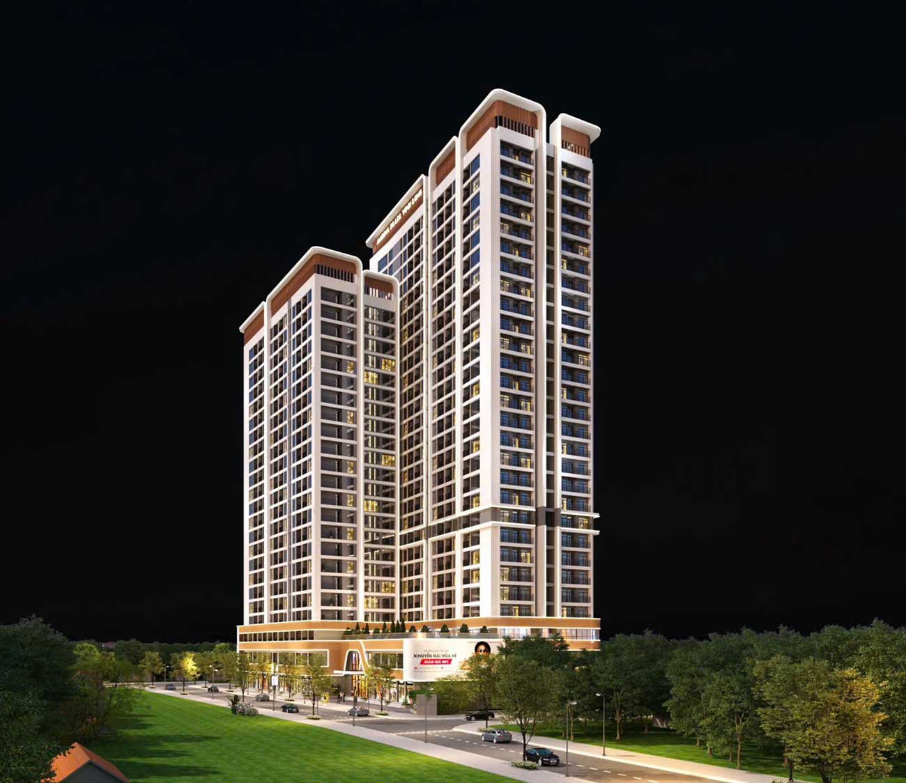 Phối cảnh marina plaza vĩnh long ban đêm