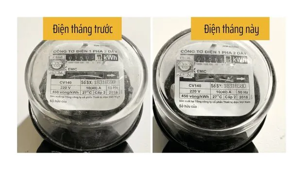 So sánh chỉ số công tơ điện giữa hai tháng
