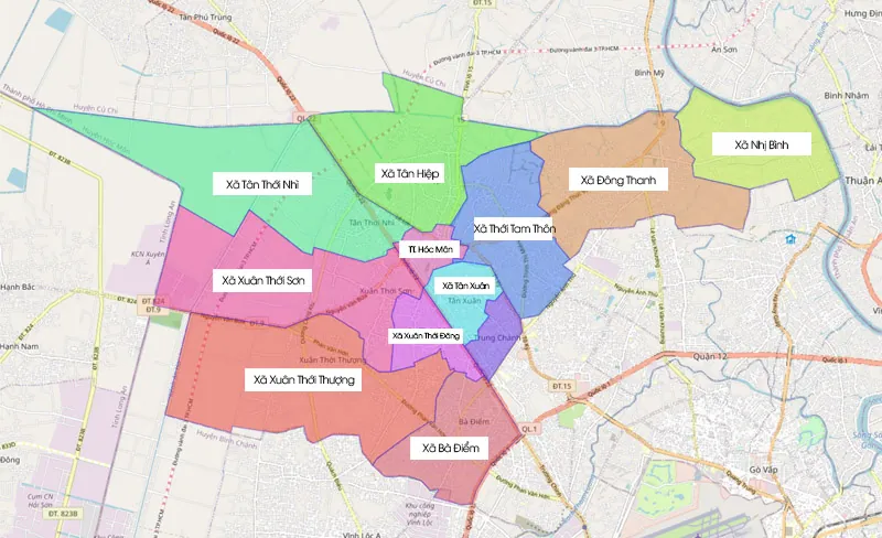 Bản đồ Huyện Hóc Môn: Diện tích, các khu vực và tiếp giáp