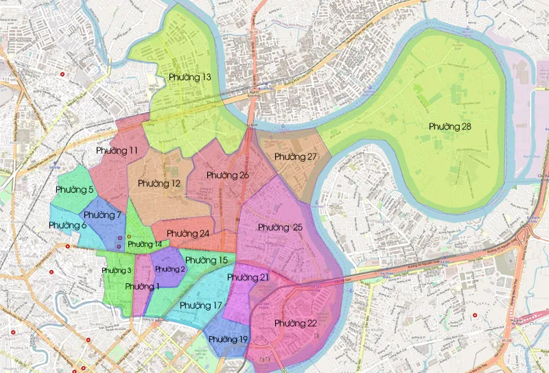 Bản đồ các phường quận Bình Thạnh, TPHCM