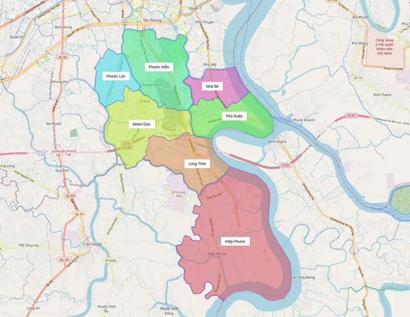 Bản đồ hành chính huyện Nhà Bè 