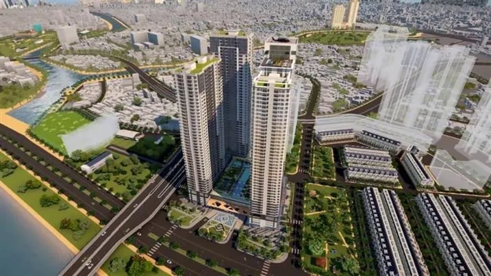 Phối cảnh tổng thể dự án cao tầng Terra Royal với thiết kế hiện đại, xanh mát