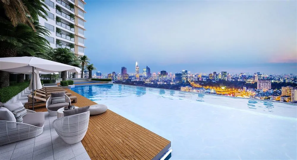 Không gian hồ bơi infinity cao cấp tại chung cư An Khang với tầm nhìn panorama ra toàn thành phố