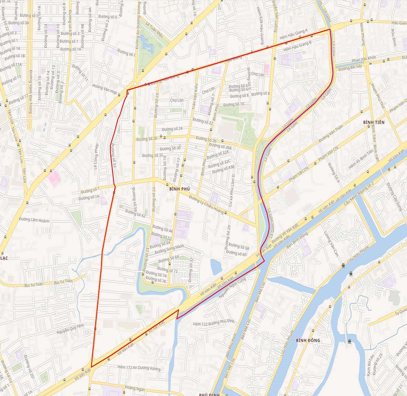 Diện tích ranh giới phường Bình Phú