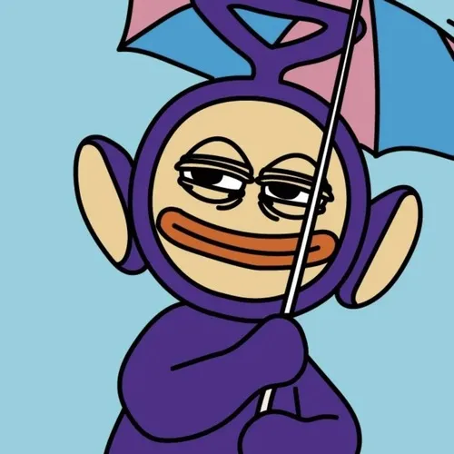 Ảnh avt Facebook nhân vật màu tím đội mũ xanh cầm ô hồng dưới mưa với gương mặt đờ đẫn tạo nên một tấm ảnh đại diện hài hước cực kỳ ngơ ngác.