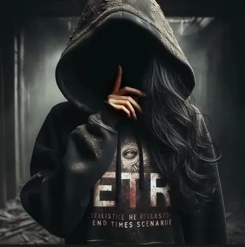 Gái xinh che miệng bằng khăn trong hoodie, tóc đen dài, ngồi ngoài trời ban ngày.