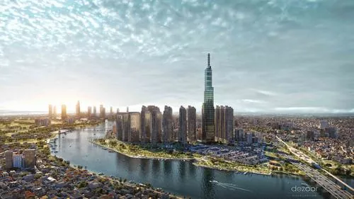 Ảnh chụp trên cao khi tháp nhô lên khỏi lớp mây dày, ánh sáng lạnh phủ quanh khiến hình ảnh tòa tháp 81 tầng trở nên nổi bật và đầy tính điện ảnh