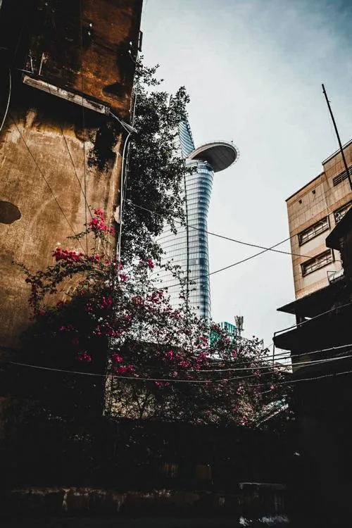 Từ góc nhìn đường phố, Bitexco hiện lên giữa các tòa nhà khác với chiều cao vượt trội, tạo cảm giác luxury nhẹ nhàng mà không quá phô trương