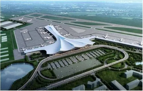 Ảnh trên cao thể hiện toàn bộ khu sân bay với nhiều lớp đường băng và khu chức năng, bố cục của siêu dự án hàng không Đồng Nai trông rất rộng và rõ ràng