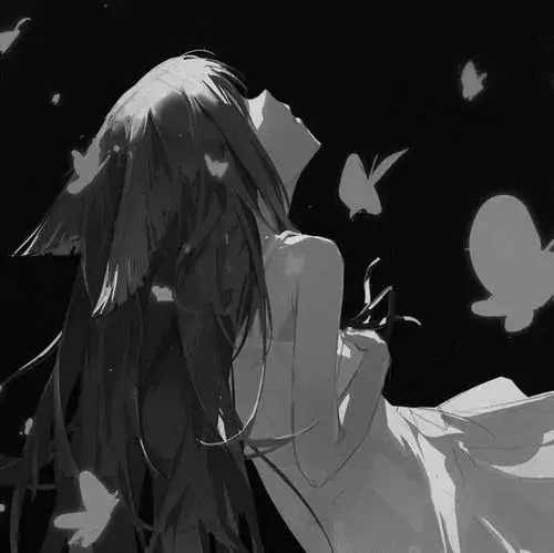 Ảnh avt Facebook mô tả bóng dáng cô gái anime giữa màn đêm đen kịt cùng những cánh bướm chập chờn xung quanh mang cảm giác lạnh lẽo cho trang cá nhân.