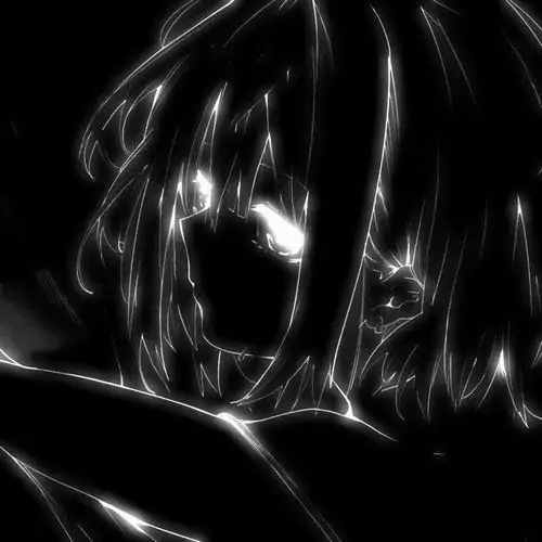 Ảnh avt Facebook cô gái anime có mái tóc đen xõa che khuất nửa khuôn mặt, ánh mắt nhìn xuống đầy vẻ u uất giữa những vệt sáng trắng tĩnh lặng.
