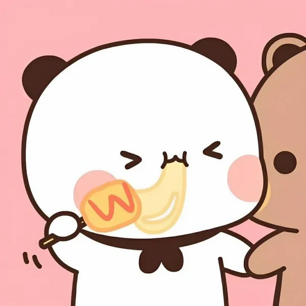 Ảnh avt Facebook chú gấu trắng Milk đang há miệng chờ Mocha đút miếng bánh mì hình trái tim nhìn cực kỳ thèm thuồng trong khung hình vuông.