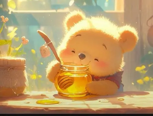 Ảnh avt Facebook chú gấu Pooh vàng đang say sưa bên hũ mật ngọt với ánh nắng chiều vàng rực rỡ tạo cảm giác vô cùng ấm áp và dễ chịu cho người dùng.