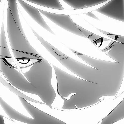 Ảnh avt Facebook nam nhân vật anime có ánh mắt sắc lạnh cùng mái tóc trắng che nửa mặt tạo nên cảm giác quyết liệt trong một không gian tinh giản.