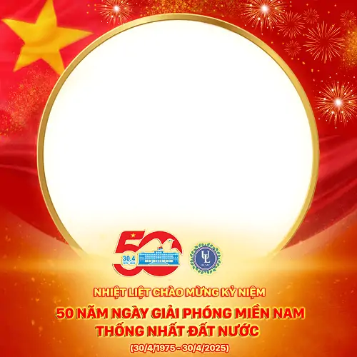 Ảnh avt Facebook với lớp nền đỏ rực rỡ in hình ngôi sao cùng biểu tượng số kỷ niệm 50 đặt cạnh hình ảnh người chiến sĩ và công nhân đầy tự hào