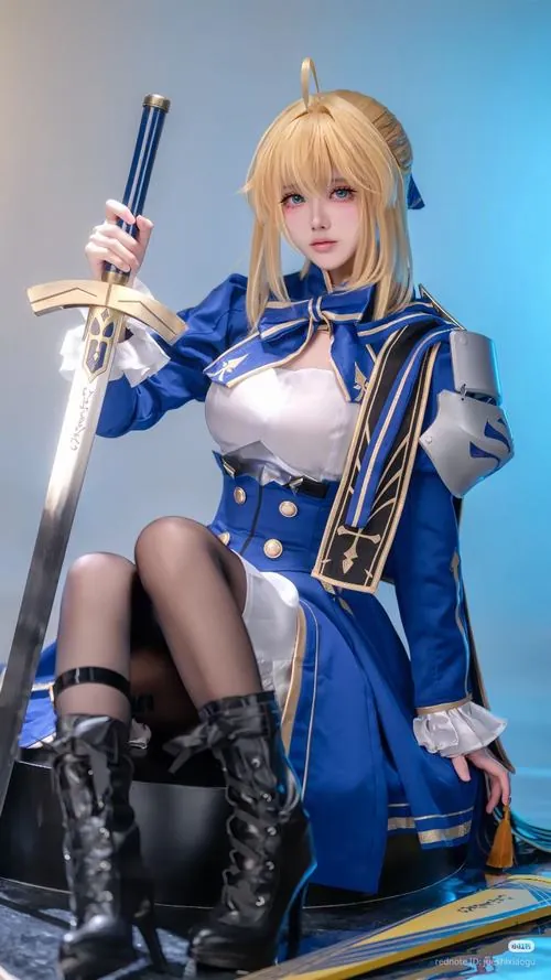 Ảnh Cosplay Honkai Star Rail chụp người mẫu tóc trắng mặc áo xanh, dáng ngồi trong phòng tạo cảm giác sang và lạnh.